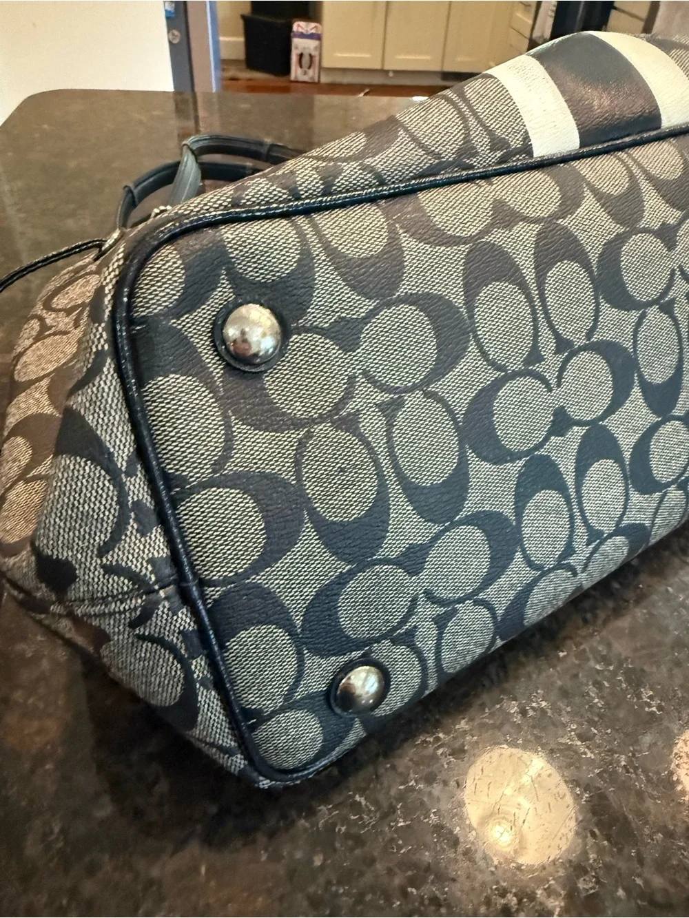 Coach Gray and Black Signature Stripe Tote
